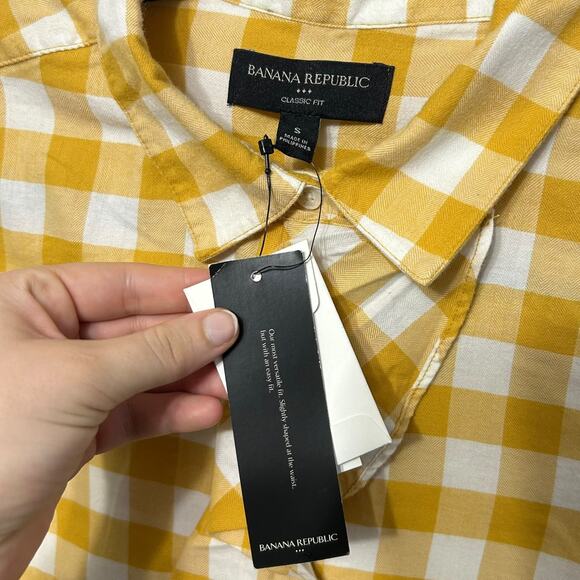 Banana Republic Classic Fit Long Sleeve Shirt NWT Women's Sz S Yellow Plaid - Picture 4 of 7